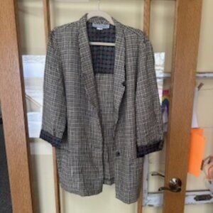 Vintage Plaid Black and Tan Linen Blazer